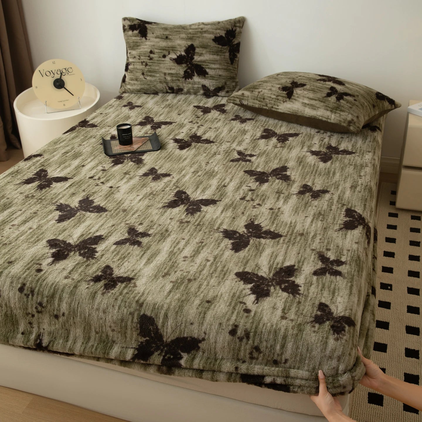 Couvre-lit sur le lit, drap-housse chaud en velours Angora, surmatelas Long en velours, couverture de lit à bande élastique complète