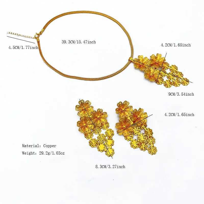Parures de collier et boucles d'oreilles nigérianes pour mariée, style éthiopien et indien, couleur or 24 carats, bijoux de Dubaï, cadeaux pour banquets et fêtes