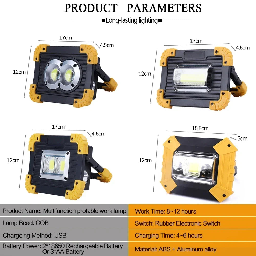 Projecteur injuste portable, lampes de travail, LED, aste, étanche, extérieur, banque d'alimentation, lanterne pour la recherche, le camping, 380W, 18650