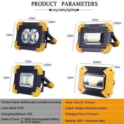Projecteur injuste portable, lampes de travail, LED, aste, étanche, extérieur, banque d'alimentation, lanterne pour la recherche, le camping, 380W, 18650