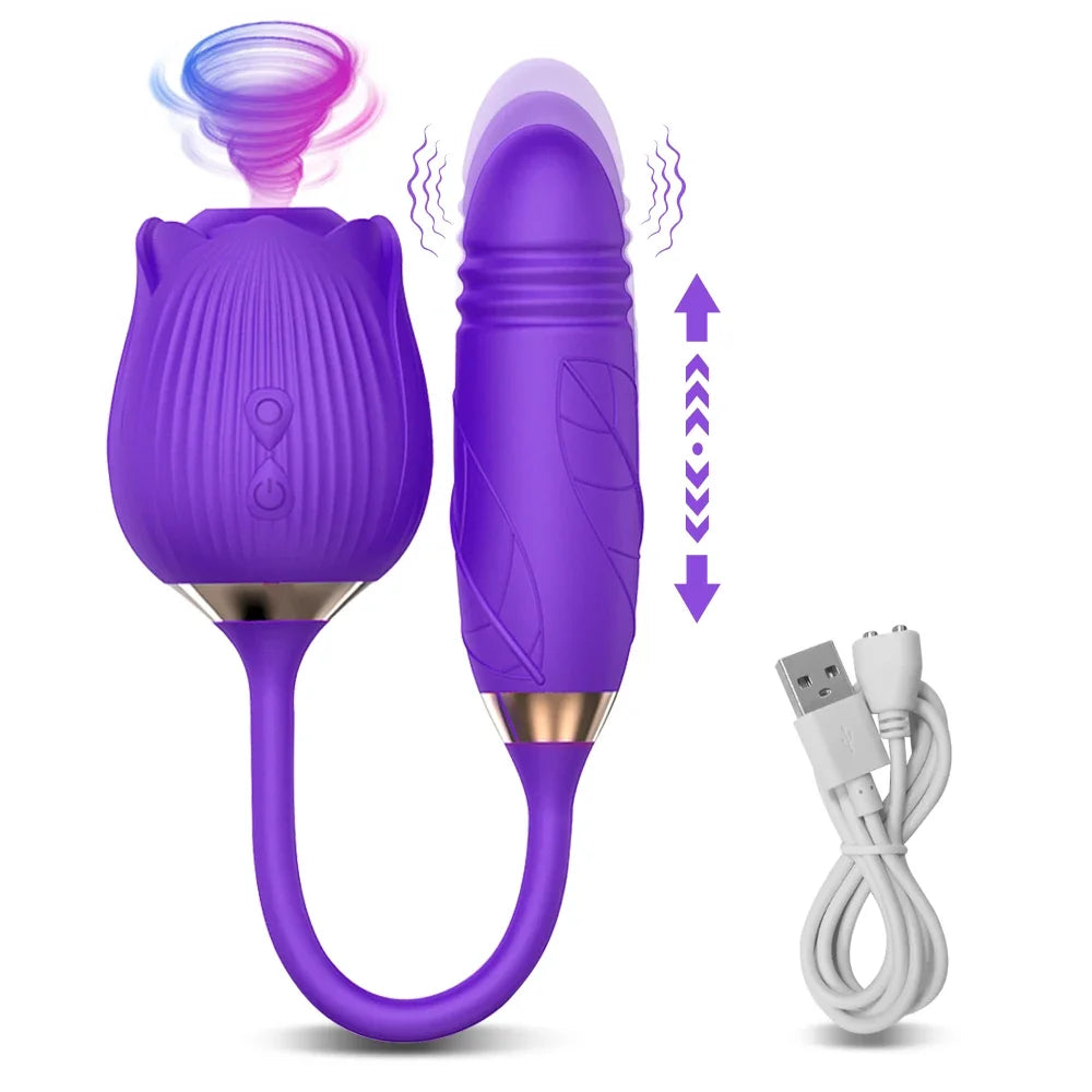 Vibromasseur à succion pour femmes, stimulateur clitoridien, masseur de mamelon Oral, gode vibrant de poussée, jouet sexuel Rose 2 en 1 pour femmes