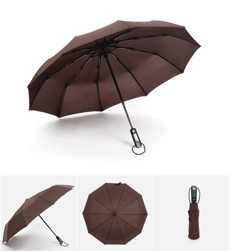 Grand parapluie entièrement automatique et résistant, pliable, pour homme et femme, idéal pour les affaires, le travail ou la pluie