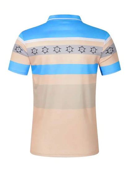 Nouveau polo d'été à manches courtes pour hommes, revers, imprimé numérique 3D, rayé, bouton, haut décontracté pour hommes, t-shirt respirant