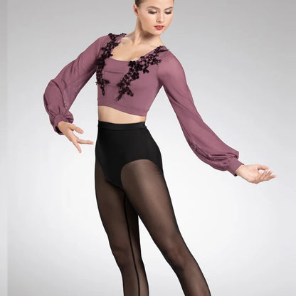 Puff Long Sleeves Dance Crop Top Modern Ballet Mesh Blouson Competition Wear Performance Costume for Girls Women