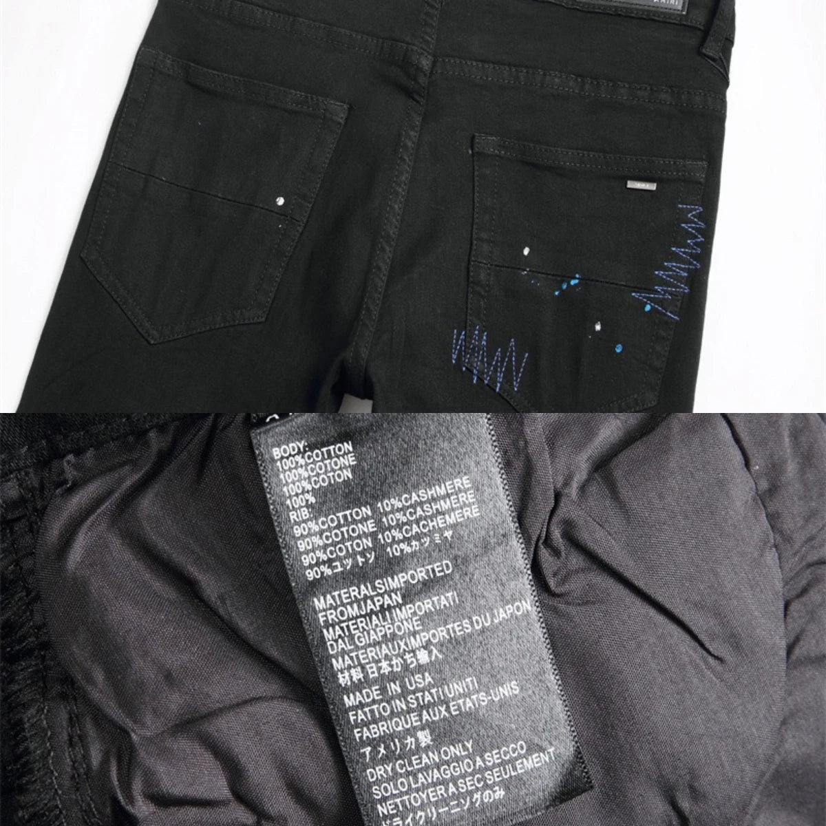 Jeans Diamond Cross pour hommes, pieds perforés, épissure en cuir réfléchissant, brillant, usé, broderie, pantalon, doublure en soie, luxe High Street 2