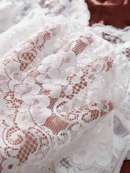 Blanc Sexy contraste dentelle et maille à volants nuisette robe de nuit femme chemise de nuit col en v soutien-gorge ouvert jupe de nuit nuisettes vêtements de nuit