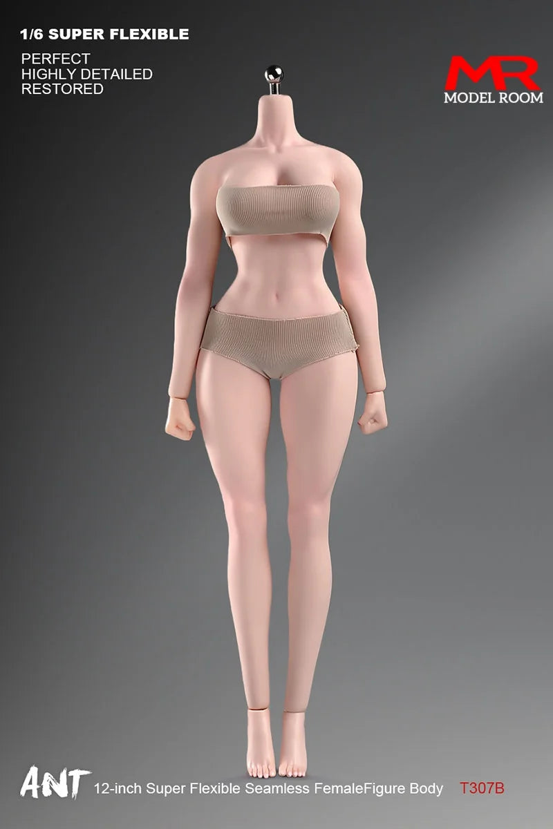 ANT T307 Figurine d'action femme à l'échelle 1/6, corps sans couture, maquillage, corps musclé, gros seins, 12 pouces, teint clair, corps flexible normal