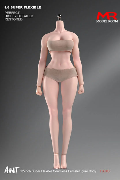 ANT T307 Figurine d'action femme à l'échelle 1/6, corps sans couture, maquillage, corps musclé, gros seins, 12 pouces, teint clair, corps flexible normal
