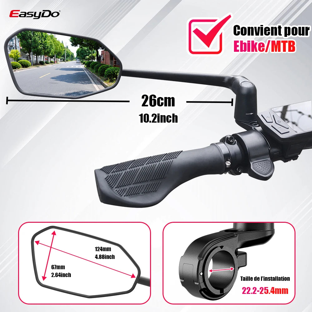 EasyDo – rétroviseur de guidon de vélo électrique, avec bras de miroir étendu rotatif à 360 degrés, pour cyclisme sur route et en montagne