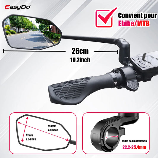 EasyDo – rétroviseur de guidon de vélo électrique, avec bras de miroir étendu rotatif à 360 degrés, pour cyclisme sur route et en montagne
