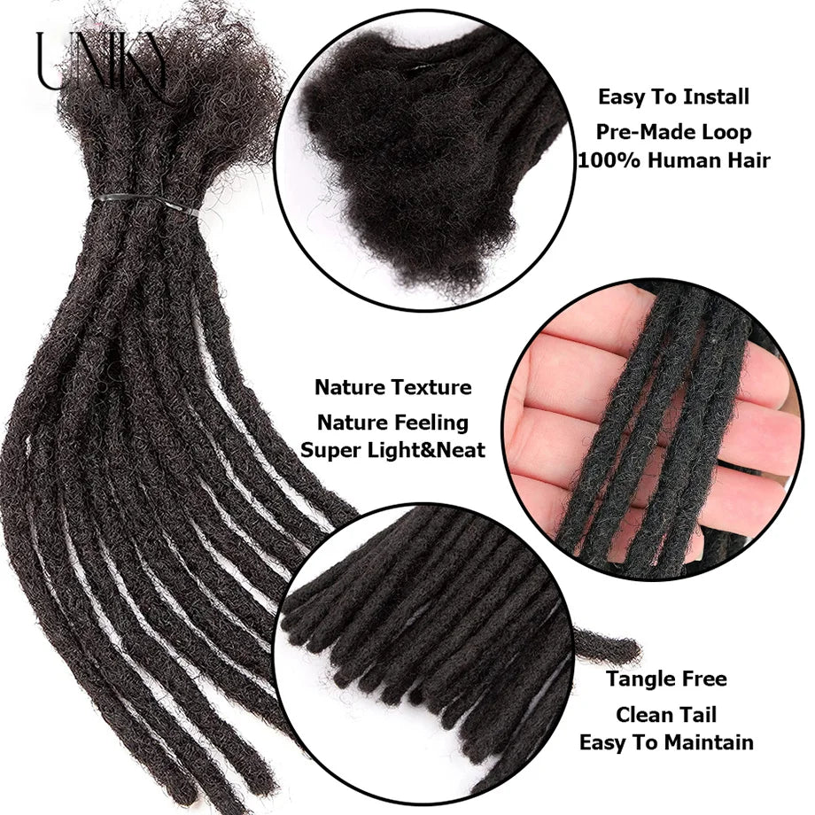 Extensions de dreadlocks à 60 brins pour hommes/femmes, cheveux afro crépus et raides, 100 % humains, faites à la main, tresses au crochet