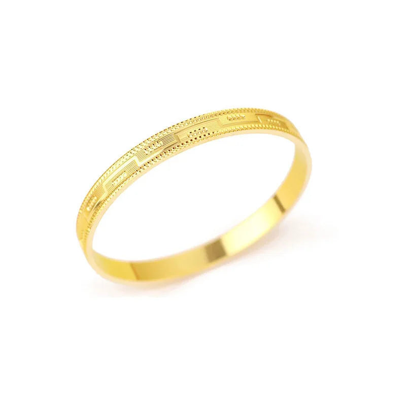 AU999 24K Gold Striped Dot Bangle | Gradient enamel - painted stripes, pearl - inlaid dots, clasp design, lively & noble