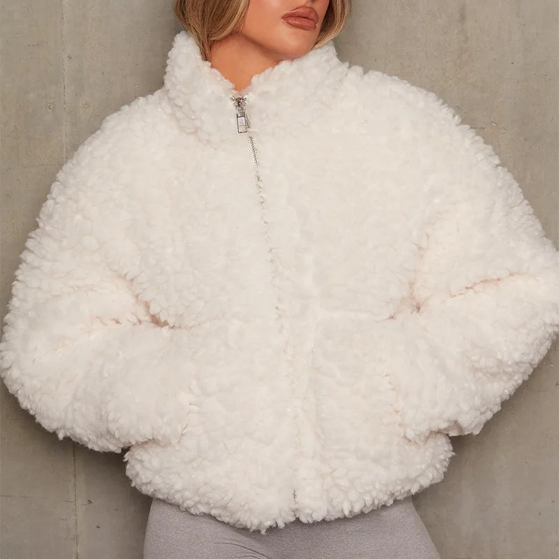 Cappotti A Maniche Lunghe hiver chaud en peluche col montant veste courte femmes Cardigan veste couleur unie veste Chaqueta Mujer