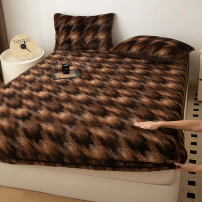 Couvre-lit sur le lit, drap-housse chaud en velours Angora, surmatelas Long en velours, couverture de lit à bande élastique complète