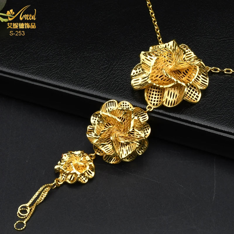 ANIID – ensemble de bijoux africains couleur or pour femmes, collier Long à fleurs indiennes, boucles d'oreilles, bijoux nigérians plaqués or 24K, mariage de dubaï