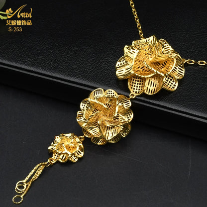 ANIID – ensemble de bijoux africains couleur or pour femmes, collier Long à fleurs indiennes, boucles d'oreilles, bijoux nigérians plaqués or 24K, mariage de dubaï