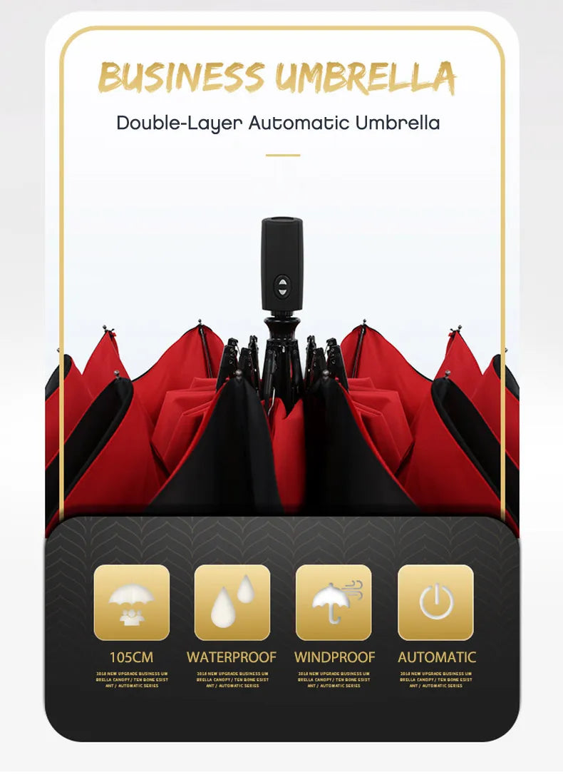 Parapluie coupe-vent double couche résistant entièrement automatique pluie hommes femmes 10K mâle grand parapluies parasol