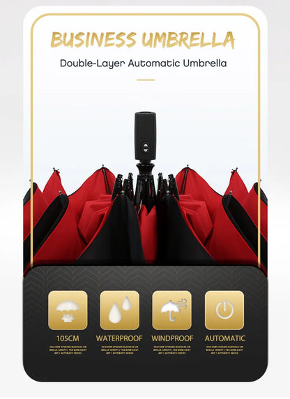 Parapluie coupe-vent double couche résistant entièrement automatique pluie hommes femmes 10K mâle grand parapluies parasol