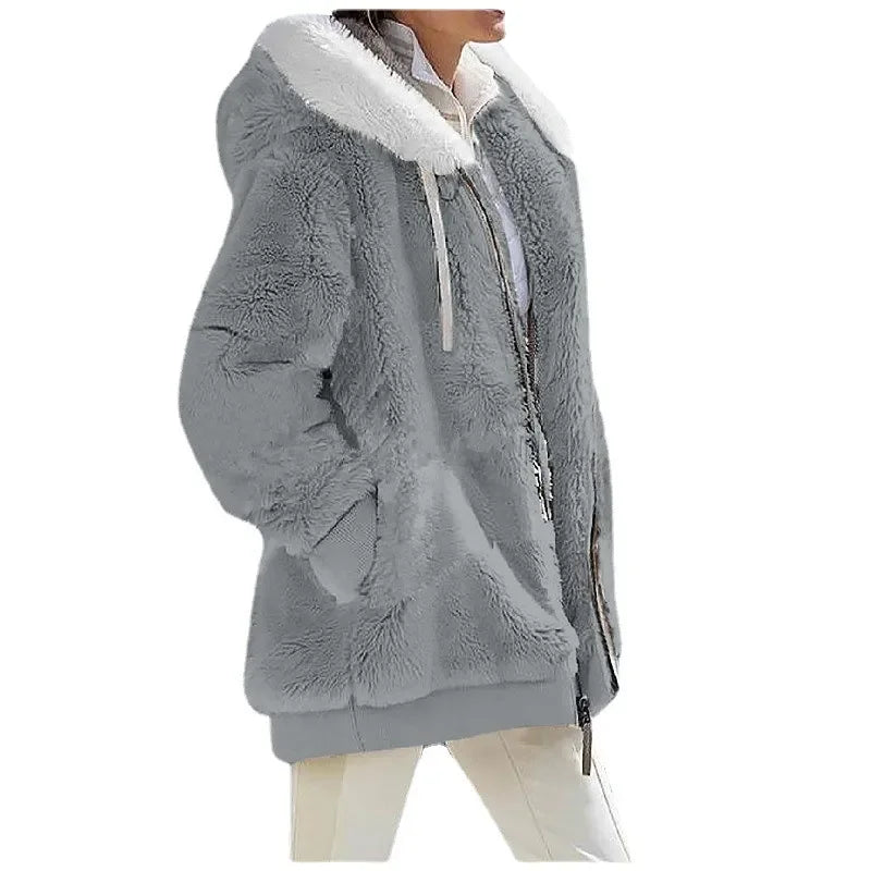 Manteau à Capuche en Cachemire pour Femme, Veste Décontractée avec Fermeture Éclair, Couleur Unie, Nouvelle Collection Automne Hiver