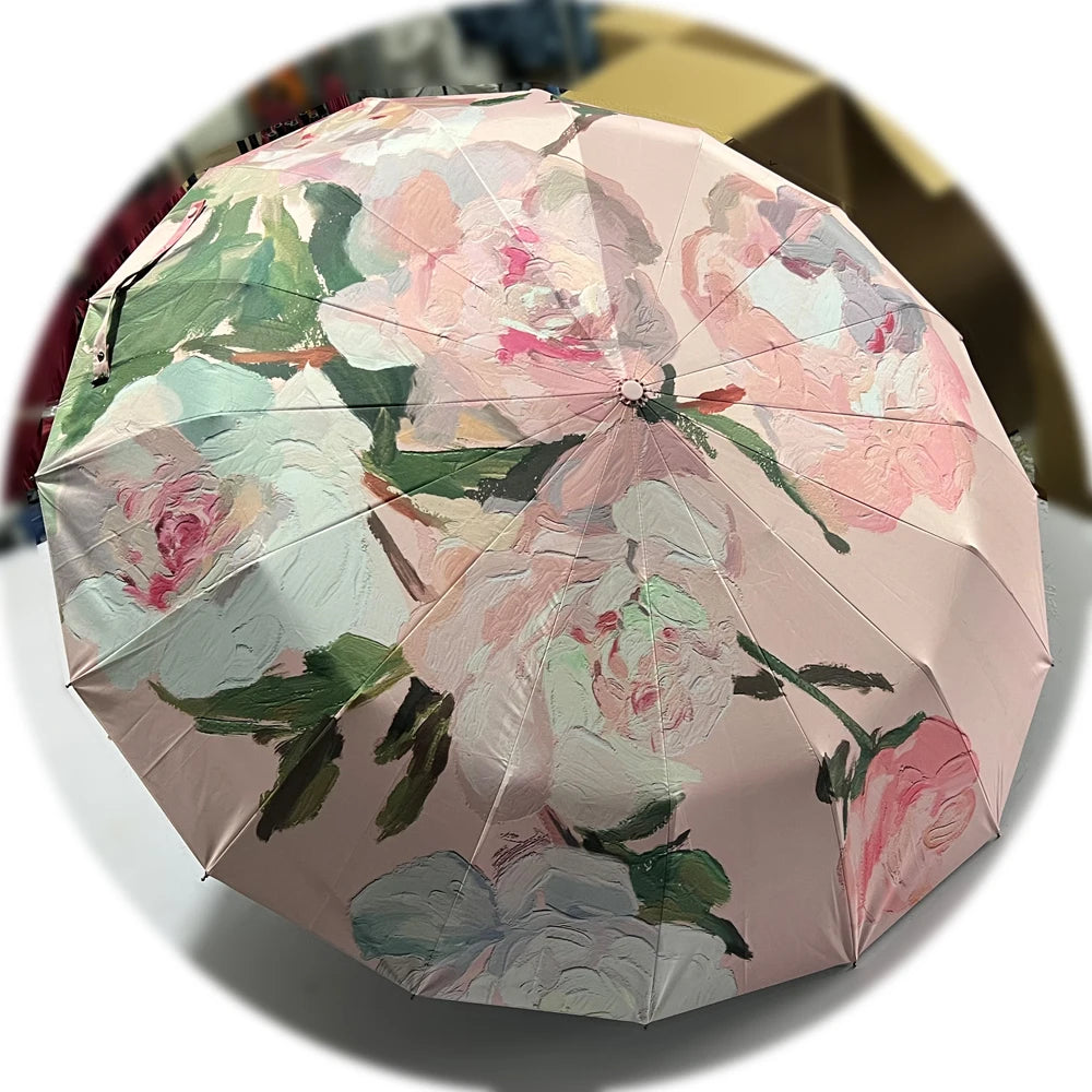 Parapluie pliant entièrement automatique à 16 baleines pour homme et femme, grand, résistant, résistant aux UV, de luxe, pour les affaires, coupe-vent