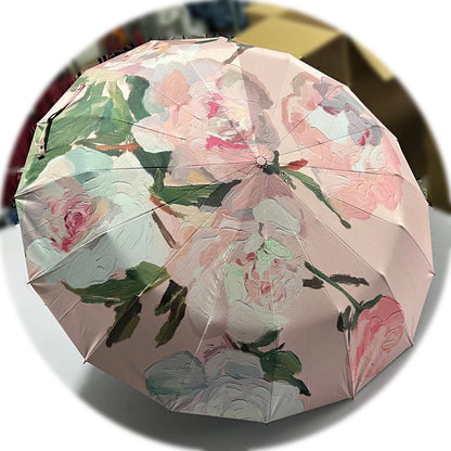 Parapluie pliant entièrement automatique à 16 baleines pour homme et femme, grand, résistant, résistant aux UV, de luxe, pour les affaires, coupe-vent