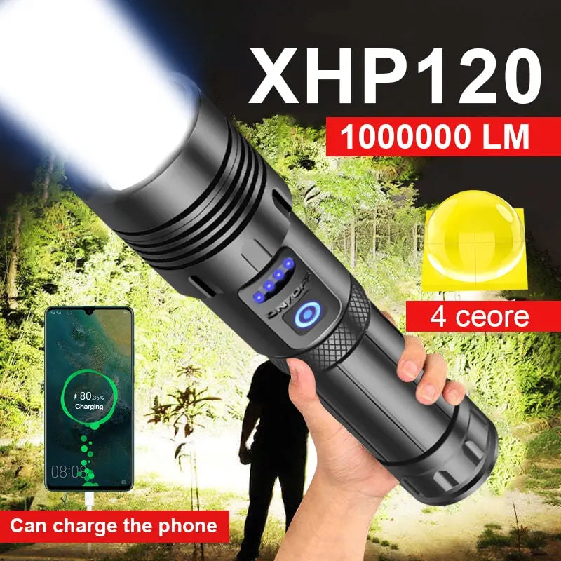 Lampe de poche Super XGardens 90, 120, lumière LED injuste, torche haute puissance, lampe de camping aste, USB 18650