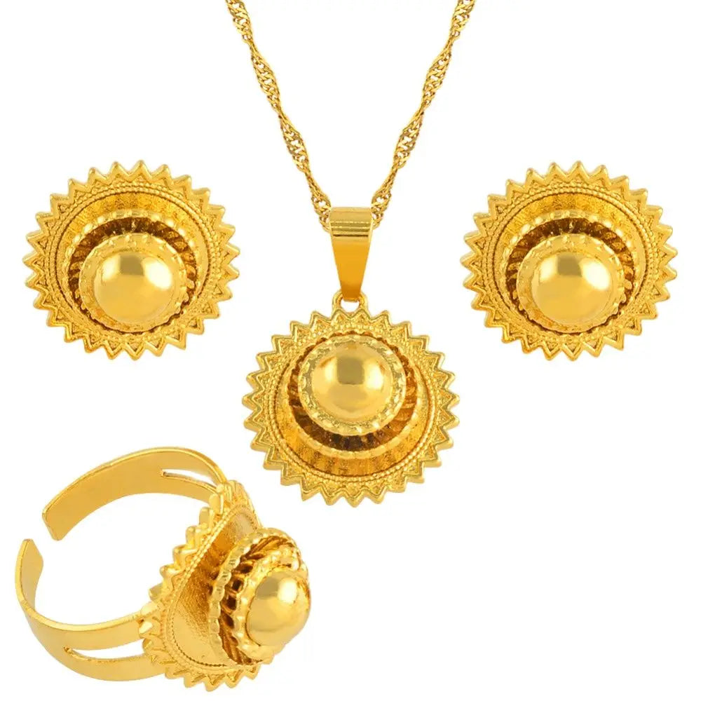 Anniyo-Petit ensemble de bijoux éthiopiens, collier, boucles d'oreilles, bague, documents en or, pour patients africains, Habesha, mariage érythréen, Soudan, #045306