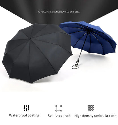 Grand parapluie entièrement automatique et résistant, pliable, pour homme et femme, idéal pour les affaires, le travail ou la pluie