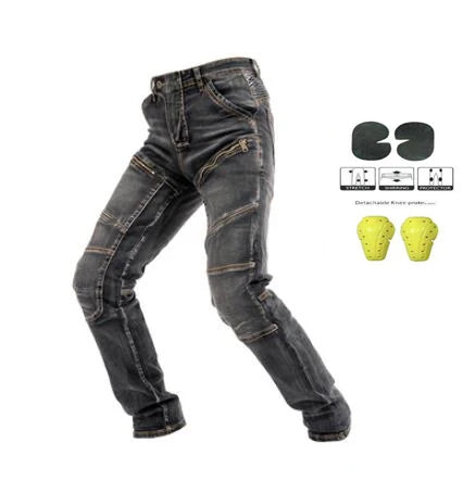 Aeamind-Pantalon de moto en coton à haute élasticité, jean d'équitation anti-chute, pantalon de chevalier avec 4 genouillères, 4 saisons, nouveau