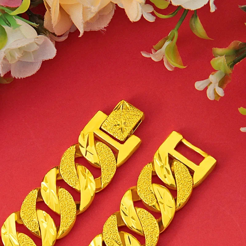 Bracelet tendance en or jaune mat brillant pour homme et femme, bijou de mariage, fiançailles, anniversaire