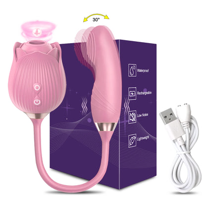 Vibromasseur à succion pour femmes, stimulateur clitoridien, masseur de mamelon Oral, gode vibrant de poussée, jouet sexuel Rose 2 en 1 pour femmes