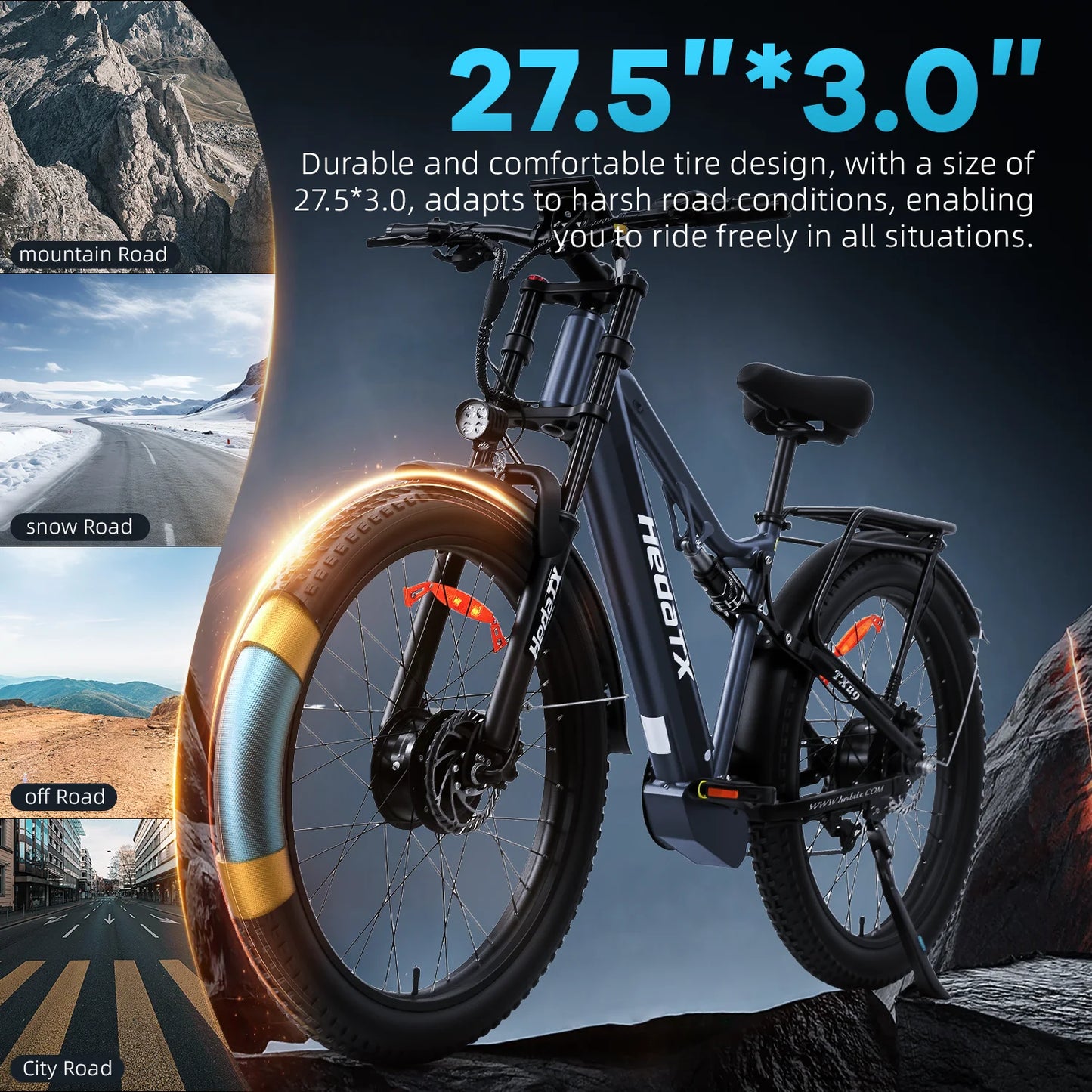 UE 2025 nouveau vélo électrique Heda-TX29 avec capteur de vitesse de 27,5 pouces 2000W 48V19.2AH frein hydraulique