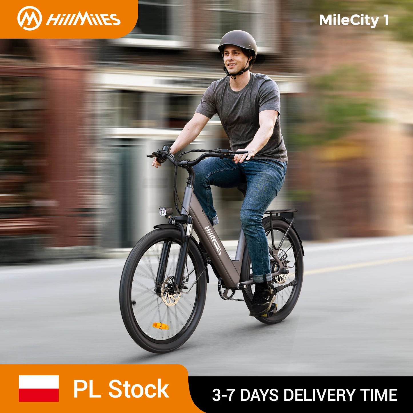 Vélo électrique HillMiles MileCity 26 pouces, cadre à suspension, autonomie jusqu'à 120 km, moteur 250W, batterie 36V 13Ah, vitesse 25 km/h, 7 vitesses, freins à disque, pour la ville, livraison depuis la Pologne