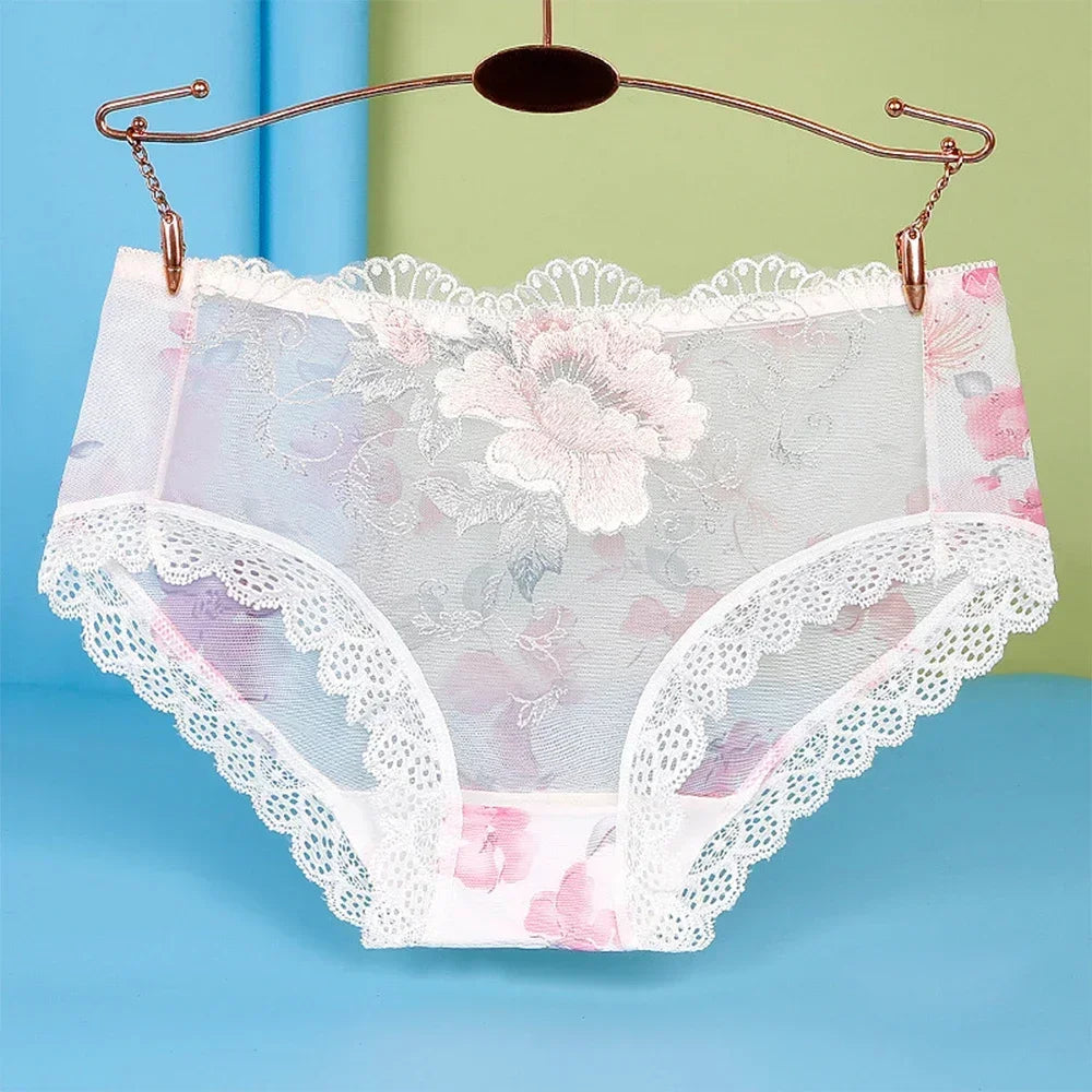 Femmes Sexy dentelle sous-vêtements sans couture dames imprimer broderie sous-vêtement Transparent slips culottes grande taille