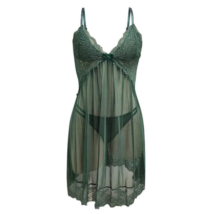 Ensemble de lingerie en dentelle à col en V pour femmes, sous-vêtements sexy, chemise de nuit à la mode, maille imprimée, vêtements de nuit 2 pièces, robe chaude, InDispens2024