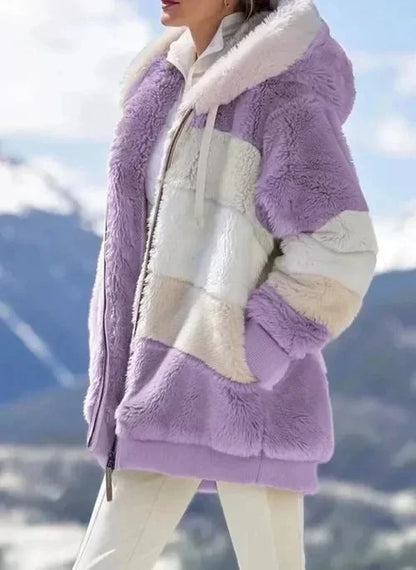 Mode d'hiver femmes manteau nouveau décontracté à capuche fermeture éclair dames vêtements cachemire femmes veste couture Plaid dames manteaux