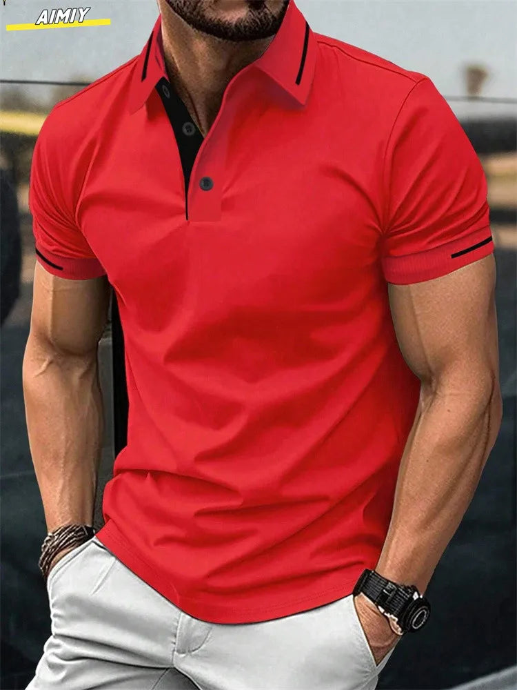 Polo à revers zippé pour homme Polos de golf Imprimés graphiques Géométrie Linéaire Rabattu Manches courtes Fermeture éclair Vêtements Hauts Designer