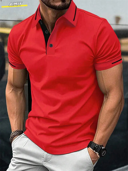 Polo à revers zippé pour homme Polos de golf Imprimés graphiques Géométrie Linéaire Rabattu Manches courtes Fermeture éclair Vêtements Hauts Designer