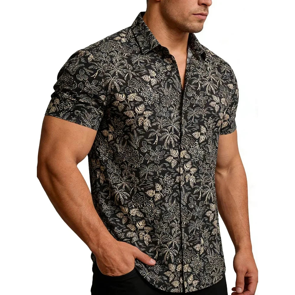 Chemise décontractée pour homme à imprimé graphique vintage, chemise hawaïenne à manches courtes pour l'été, chemises boutonnées, vêtements pour homme, chemise streetwear tendance