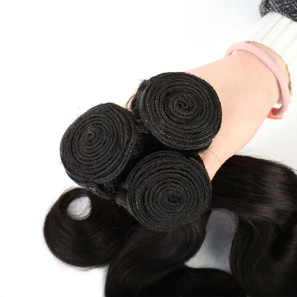 Lot de 3 extensions de cheveux humains malaisiens Body Wave 100 % non traités, cheveux vierges, couleur naturelle