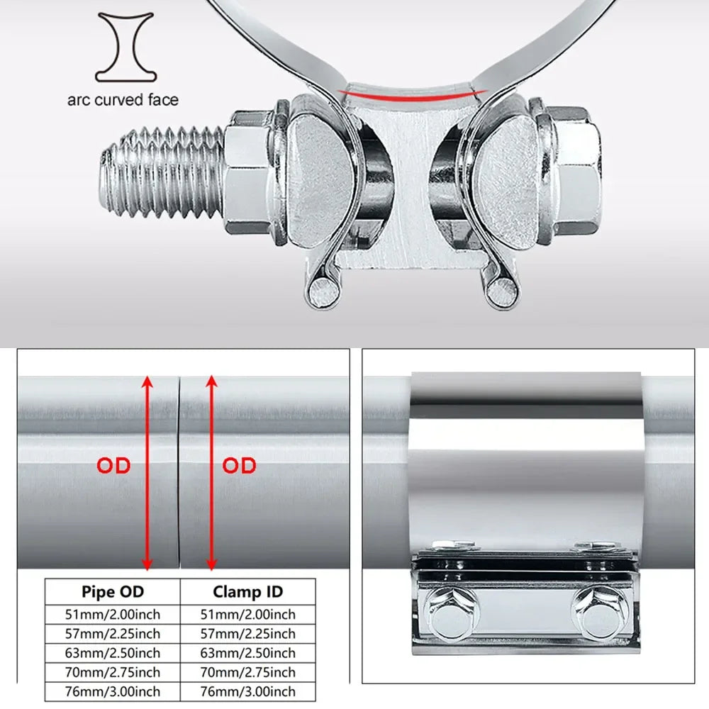 Cerceau de connexion de tuyau d'échappement universel, collier de serrage en acier solide, bande de Joint bout à bout d'échappement en acier inoxydable, accessoires de voiture