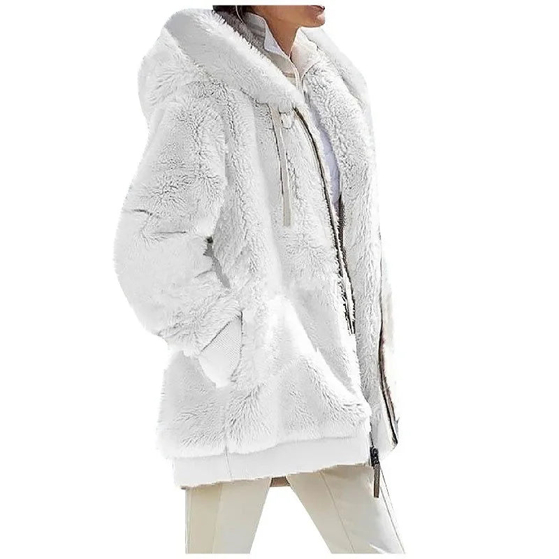 Manteau à Capuche en Cachemire pour Femme, Veste Décontractée avec Fermeture Éclair, Couleur Unie, Nouvelle Collection Automne Hiver