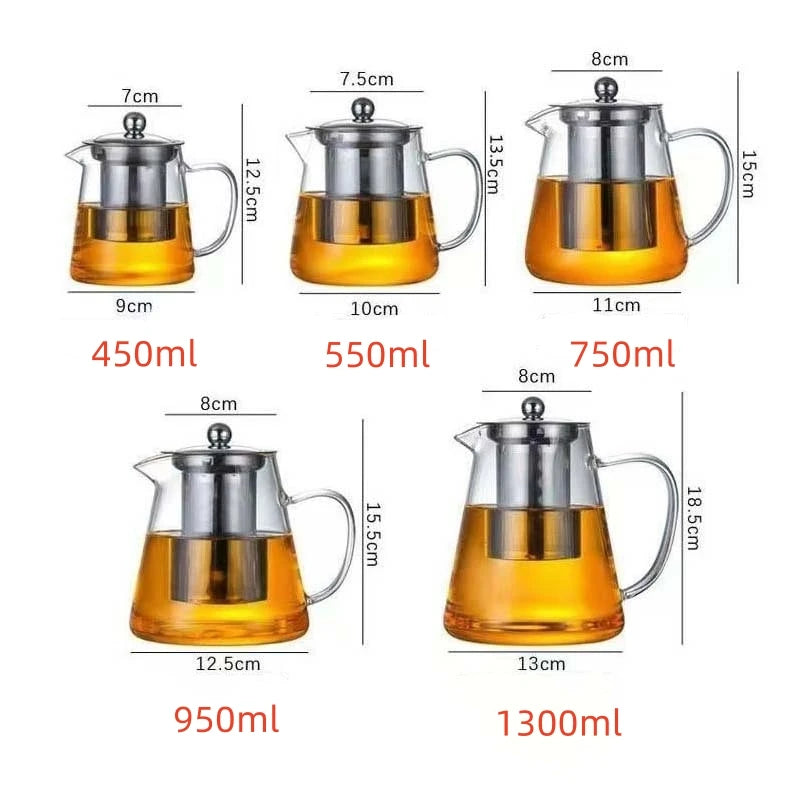 Théière en verre – Borosilicate résistant à la chaleur avec infuseur amovible en acier inoxydable, service à thé Kung Fu