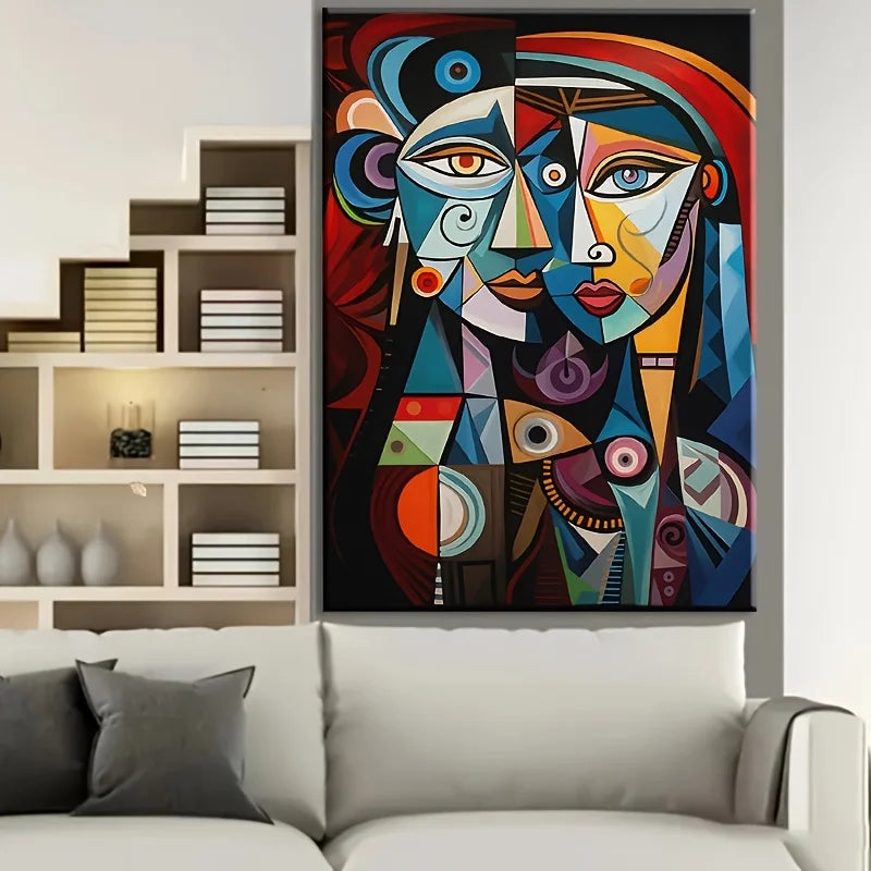 Affiche et imprimés de Couple géométrique, peinture sur toile de figurines abstraites, tableau d'art mural inspiré de Picasso pour décoration de salon et de maison
