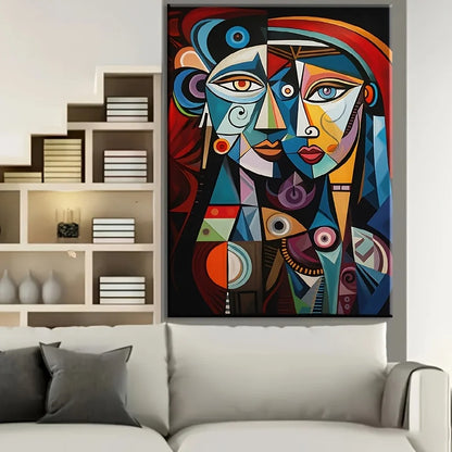 Affiche et imprimés de Couple géométrique, peinture sur toile de figurines abstraites, tableau d'art mural inspiré de Picasso pour décoration de salon et de maison