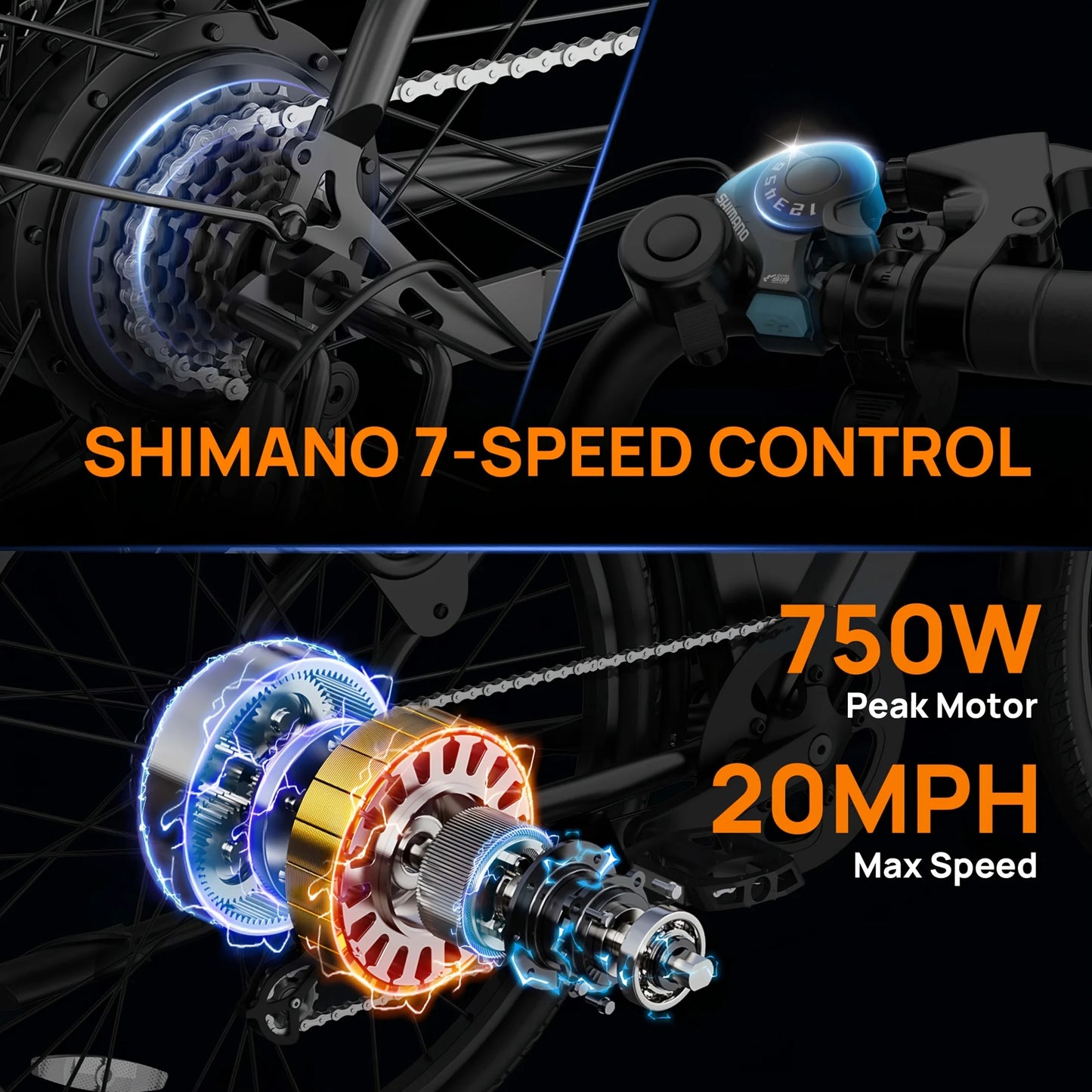 Pneus de vélo électrique 750W 26x2 pouces, 48V, 10,4 ah, écran LCD amovible, vitesse 20MPH, freins à disque hydrauliques à 7 vitesses pour adultes