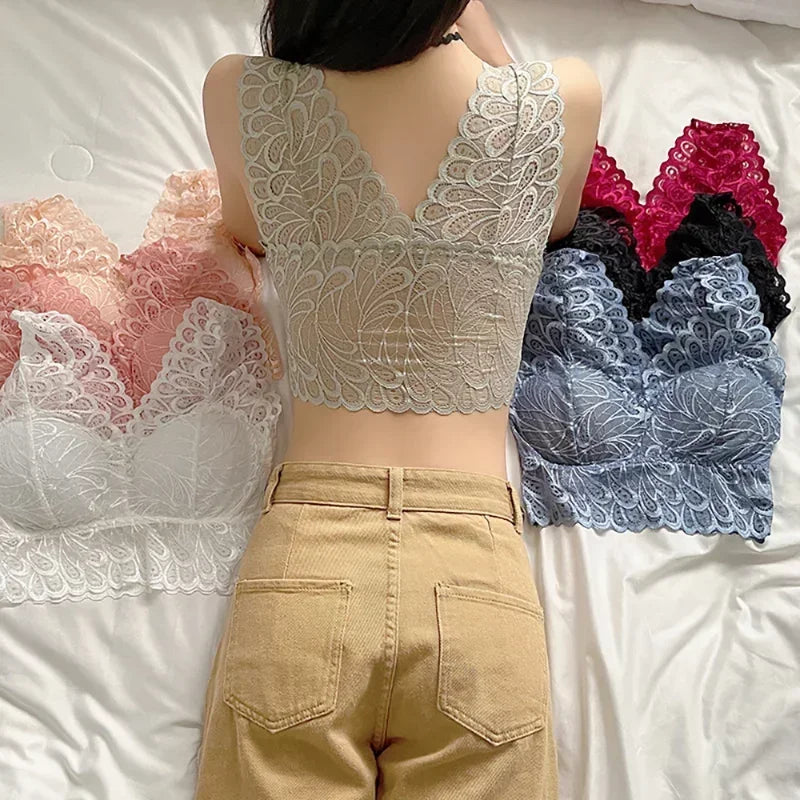 Soutien-Gorge Sexy en dentelle pour femmes, Bralette rembourrée, Push-Up, sans couture, une pièce, sous-vêtements de couleur unie, Soutien-Gorge Femme