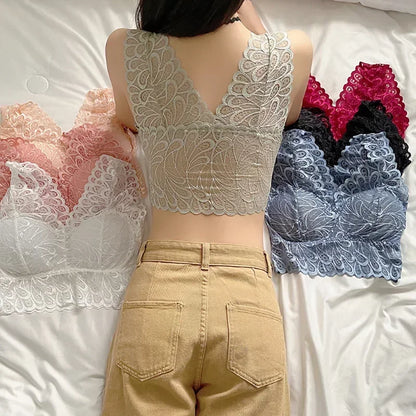 Soutien-Gorge Sexy en dentelle pour femmes, Bralette rembourrée, Push-Up, sans couture, une pièce, sous-vêtements de couleur unie, Soutien-Gorge Femme