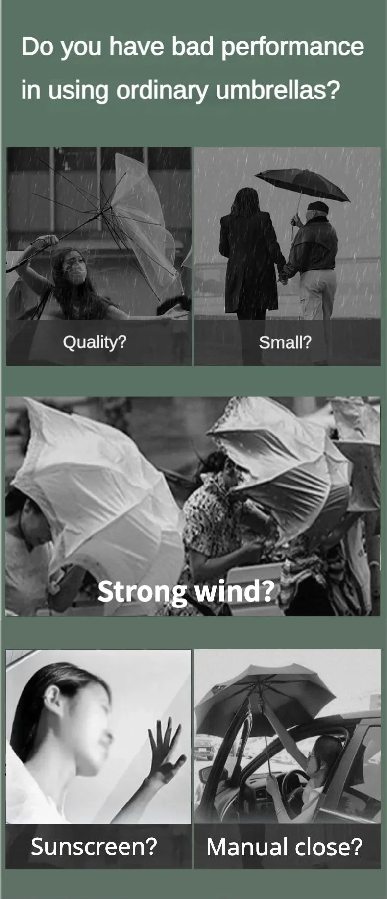 Parapluie anti-tempête 80 Bone pour hommes et femmes, pliage automatique, grand parapluie coupe-vent imperméable, parapluies anti-ultraviolets