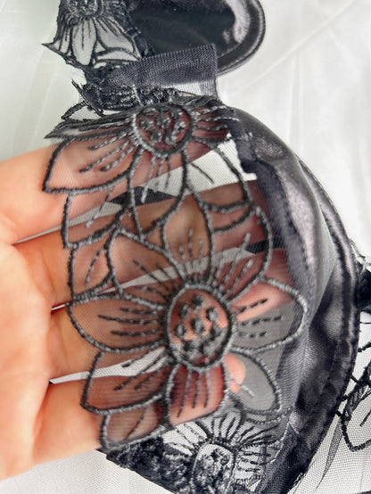 Ensemble de soutien-gorge sexy 2 pièces avec broderie florale - Ensemble de lingerie semi-transparente à armatures brodées de tournesol, idéal pour les dates, offre spéciale